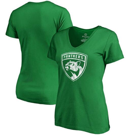 2020 NHL Florida Panthers Fanatics Branded Women St. Patrick Day White Logo TShirt Kelly Green